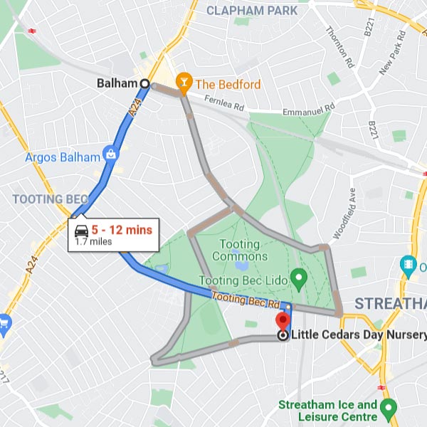 Balham tube station is only 1.2 miles distant. This would take just 24 minutes to walk or from only 5 minutes to drive.