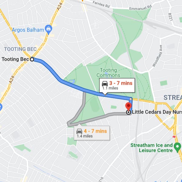 Tooting Bec tube station is just 8 minutes away from Little Cedars by bus, from just 3 minutes by car and just over 20 minutes to walk.