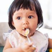 Houmous is a good source of protein but choose a smooth variety to avoid choking.