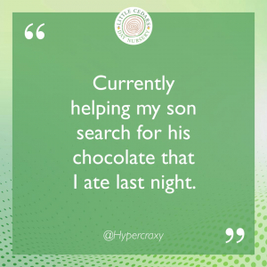 Currently helping my son search for his chocolate that I ate last night.