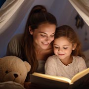 Setting aside a storytelling corner or niche will encourage children to tell stories and to read.
