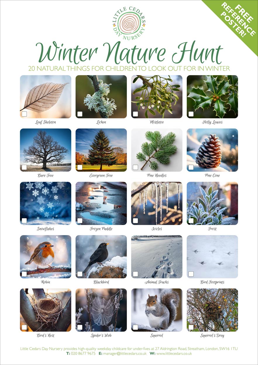 Winter Nature Hunt Activity – Free Reference Poster for Children. Winter Nature Hunt Activity – Free Reference Poster for Children.