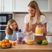 Let children choose their ingredients and blend fruit with milk or yoghurt to make delicious and nutritious drinks.