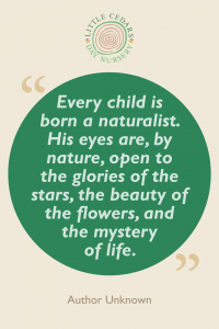 Every child is born a naturalist. His eyes are, by nature, open to the glories of the stars, the beauty of the flowers, and the mystery of life.