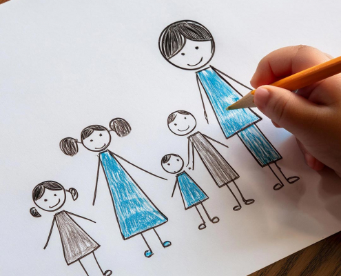 Child's drawing of a family - original