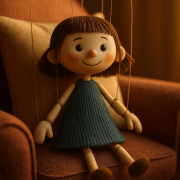 Girl drawing transformed by Copilot into a puppet Drawing of a girl transformed by Copilot into a puppet