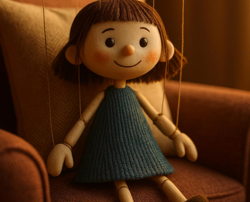 Drawing of a girl transformed by Copilot into a puppet